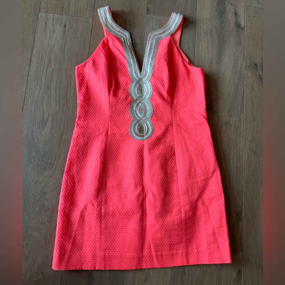 Lilly Pulitzer Vibrant Pink Shift Dress with Gold Accents
